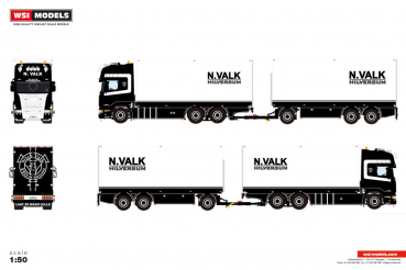 WSI Models 01-5190 NICK VALK SCANIA STREAMLINE TOPLINE RIGED REEFER TRUCK RIGED REEFER DRAWBAR TURNTABLE TRAILER - 6 AXLE