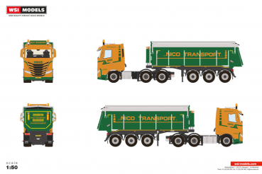 WSI Models 01-4953 NICO TRANSPORT IVECO S-WAY AS LOW 6X2 MIDLIFT AXLE NON STEERING TIPPER TRAILER - 3 AXLE