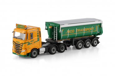 WSI Models 01-4953 NICO TRANSPORT IVECO S-WAY AS LOW 6X2 MIDLIFT AXLE NON STEERING TIPPER TRAILER - 3 AXLE