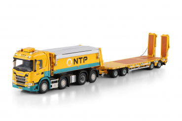 WSI Models 01-4966 NTP SCANIA G NORMAL CG17N TIPPER TRUCK 8X2 TAG AXLE LOW LOADER DRAWBAR TRAILER - 4 AXLE
