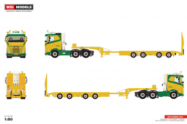 WSI Models 01-5339 P. VOS VOLVO FH5 MY2024 SLEEPER CAB 6X2 TWIN STEER SEMI WHEEL WELL LOW LOADER - 4 AXLE