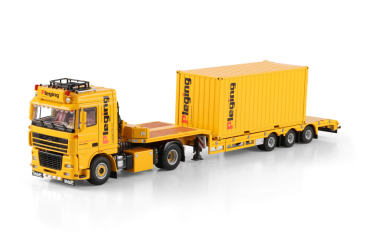 WSI Models 01-5172 PLEGING DAF XF95 SPACE CAB 4X2 SEMI LOW LOADER - 3 AXLE + 20FT CONTAINER