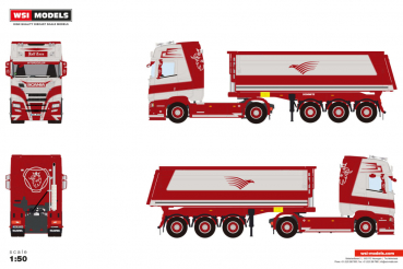 WSI Models 01-5038 RALF ZORN SCANIA S HIGHLINE CS20H 4X2 NON STEERING TIPPER TRAILER - 3 AXLE