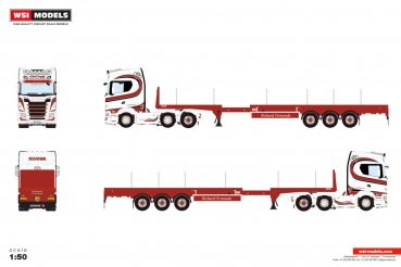 WSI Models 01-5390 RICHARD ORMONDE SCANIA S HIGHLINE CS20H 6X2 TWIN STEER FLATBED TRAILER - 3 AXLE