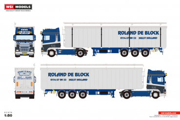 WSI Models 01-4737 ROLAND DE BLOCK DAF 95XF SUPER SPACE CAB 4X2 VOLUME TRAILER - 3 AXLE