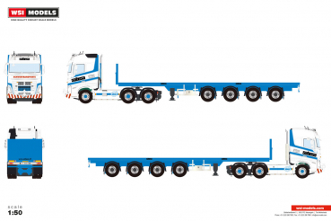WSI Models 01-4856 SABESA SA VOLVO FH5 GLOBETROTTER 6X4 FLATBED TRAILER - 4 AXLE