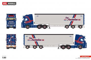 WSI Models 01-5186 SIEP AMSTERDAM VOLVO FH AERO GLOBETROTTER XXL 6X2 TAG AXLE SEMI WITH CURTAIN TRAILER - 3 AXLE