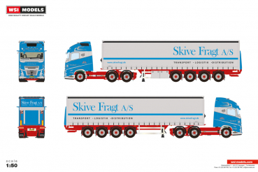 WSI Models 01-5335 SKIVE FRAGT A/S VOLVO FH AERO GLOBETROTTER XL 6X2 TAG AXLE CURTAINSIDE TRAILER - 4 AXLE