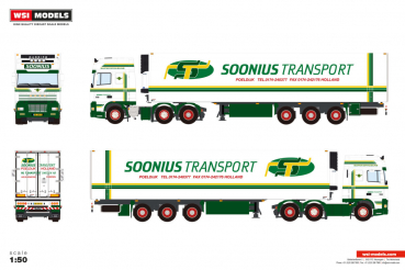 WSI Models 01-5201 SOONIUS DAF 95XF SUPER SPACE CAB 6X2 TWIN STEER REEFER TRAILER - 3 AXLE