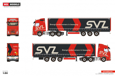 WSI Models 01-5286 SVZ VOLVO FH AERO GLOBETROTTER 6X2 TWIN STEER CURTAINSIDE TRAILER - 3 AXLE