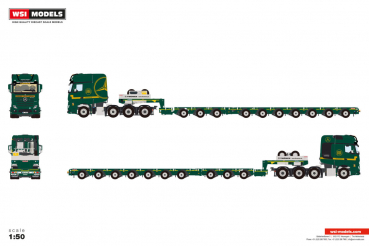 WSI Models 01-5225 THÖMEN MERCEDES-BENZ ACTROS MP5 SLT GIGA SPACE 8X4 MANOOVR WITH 3 AXLE DOLLY - 7 AXLE