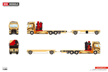 WSI Models 01-5462 THURIES RENAULT TRUCKS T EVO RIGED FLATBED TRUCK 6X2 TAG AXLE FLATBED TRAILER - 2 AXLE WITH PALFINGER PK 65002 SH + JIB