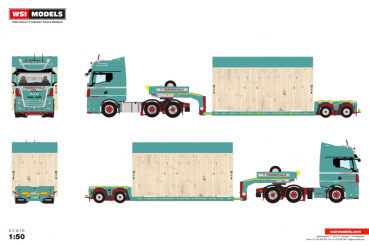WSI Models 01-5297 TIMMERHAUS MAN TGX GX 6X2 TWIN STEER EURO PX LOW LOADER - 2 AXLE HIGH WOODEN BOX WITH TOP SEAL