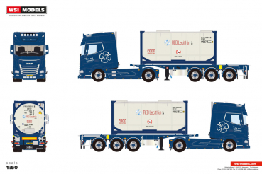 WSI Models 01-5041 TOM VAN KLAVEREN DAF XG+ 4X2 30FT CONTAINER TRAILER - 3 AXLE + 20FT TANK CONTAINER