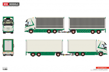 WSI Models 01-5086 TRANSPORTBEDRIJF BLOM & ZN ZWAMMERDAM VOLVO FH AERO GLOBETROTTER XL 6X2 TAG AXLE RIGED BOX TRUCK DRAWBAR TRAILER - 6 AXLE