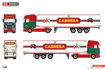 WSI Models 01-5561 TRANSPORTES CABRERA SCANIA S HIGHLINE CS20H 4X2 REEFER TRAILER - 3 AXLE