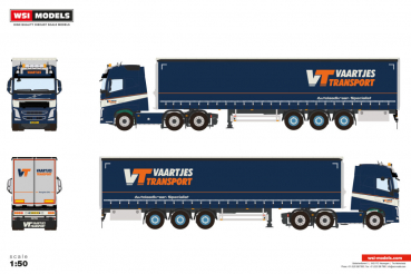 WSI Models 01-5071 Vaartjes Transport VOLVO FH4 GLOBETROTTER 6X2 TWIN STEER CURTAINSIDE TRAILER - 3 AXLE