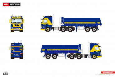 WSI Models 01-5253 VAN BELLE TRANSPORT VOLVO FMX GLOBETROTTER 6X4 TIPPER TRAILER - 2 AXLE