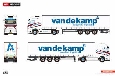 WSI Models 01-5108 VAN DE KAMP VOLVO FH AERO GLOBETROTTER XL 4X2 CURTAINSIDE TRAILER - 3 AXLE
