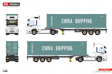 WSI Models 01-4947 VAN DER MOST VOLVO FH AERO GLOBETROTTER 4X2 FLEX CONTAINER TRAILER - 3 AXLE + 40FT CONTAINER