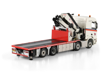 Preview: WSI Models 01-5197 VAN NOORT TRANSPORTEN SCANIA R NORMAL CR20N RIGED FLATBED TRUCK 8X2 TAG AXLE WITH FASSI 1100 + JIB
