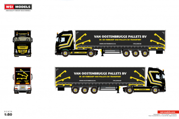 WSI Models 01-5366 VAN OOSTENBRUGGE VOLVO FH AERO GLOBETROTTER XL 4X2 CURTAINSIDE TRAILER - 3 AXLE