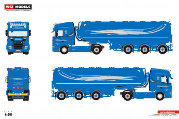 WSI Models 01-5040 VANNIEUWENHUYZE SCANIA R HIGHLINE CR20H 4X2 ANIMALFEED BULK TRAILER - 3 AXLE