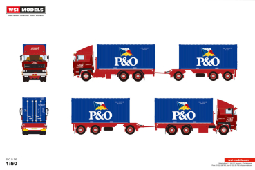 WSI Models 01-5435 VD KAA DAF 3600 6X2 TAG AXLE RIGED CONTAINER FRAME TRUCK DRAWBAR TRAILER - 6 AXLE + 2X 20FT CONTAINER