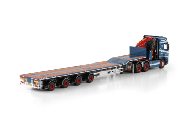 WSI Models 01-5159 VINDELSBAEK SCANIA R HIGHLINE CR20H 6X2 TAG AXLE TELESTEP FLATBED TRAILER - 4 AXLE WITH PALFINGER PK 65002 SH