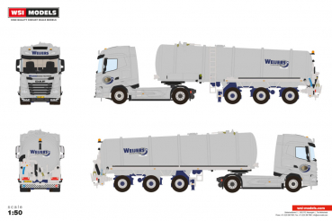 WSI Models 01-5073 WEIJERS RIOOLTECHNIEK DAF XF SH WITH SKY LIGHTS 4X2 VACUUM TANK TRAILER - 3 AXLE