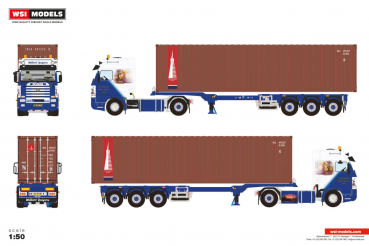 WSI Models 01-4973 WILBERT KUIPERS SCANIA 3 SERIES STREAMLINE 4X2 FLEX CONTAINER TRAILER - 3 AXLE + 40FT CONTAINER