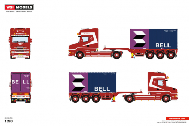 WSI Models 01-5029 WOLDHUIS TRANSPORT SCANIA 4 SERIES TORPEDO TOPLINE 4X2 FLEX CONTAINER TRAILER - 3 AXLE + 20FT CONTAINER