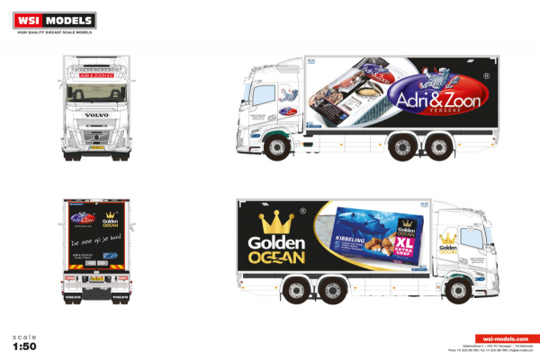 WSI Models 01-5236 ADRI & ZOON VOLVO FH AERO GLOBETROTTER RIGED REEFER TRUCK 6X2 TAG AXLE