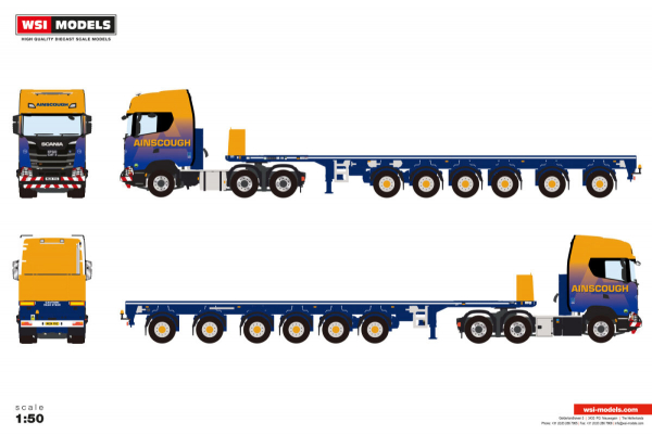 WSI Models 01-5252 AINSCOUGH CRANE HIRE SCANIA S HIGHLINE CS20H 6X4 BALLAST TRAILER - 6 AXLE