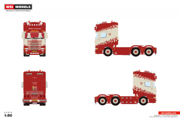 WSI Models 01-5184 ANDERS LAURITZEN SCANIA 4 SERIES TOPLINE 6X2 TAG AXLE