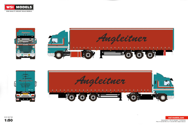 WSI Models 01-5480 ANGLEITNER GMBH SCANIA 3 SERIES STREAMLINE 4X2 CURTAINSIDE TRAILER - 3 AXLE
