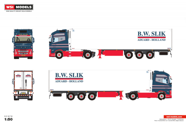 WSI Models 01-4998 B.W. SLIK ADUARD VOLVO FH5 GLOBETROTTER XL 4X2 REEFER TRAILER - 3 AXLE