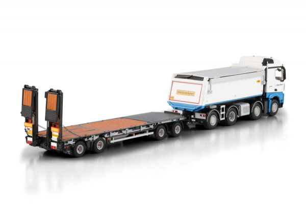WSI Models 01-5155 BALLAST NEDAM MERCEDES-BENZ AROCS MP4 2.300MM STREAM SPACE 8X2 TAG AXLE TIPPER TRUCK LOW LOADER DRAWBAR TRAILER - 8 AXLE