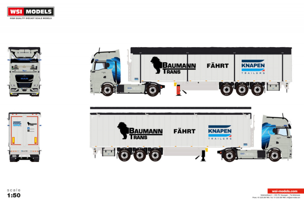 WSI Models 01-5139 BAUMANN TRANS MAN TGX GX 4X2 MOVING FLOOR TRAILER - 3 AXLE
