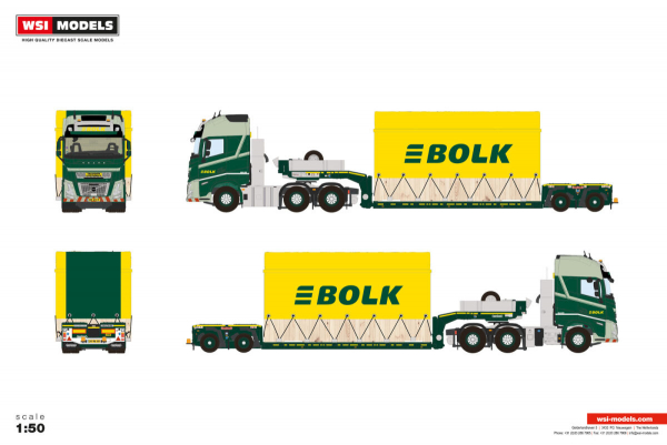 WSI Models 01-5387 BOLK VOLVO FH AERO GLOBETROTTER XL 6X2 TWIN STEER EURO PX LOW LOADER - 2 AXLE HIGH WOODEN BOX WITH TOP SEAL