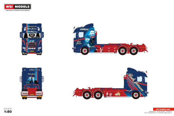 WSI Models 01-5268 BRDR. JENSEN SCANIA R NORMAL CR20N RIGED TRUCK WITH HOOKLIFT SYSTEM 6X2 TAG AXLE