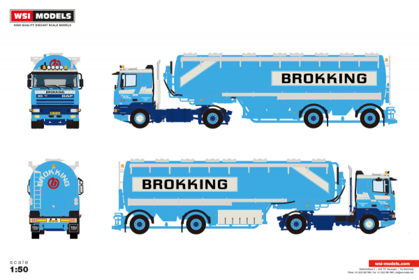 WSI Models 01-5445 BROKKING DAF 95 COMFORT CAB 4X2 ANIMALFEED BULK TRAILER - 2 AXLE