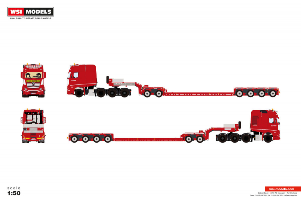 WSI Models 01-5425 CLAES VERWIMP MERCEDES-BENZ ACTROS MP5 SLT GIGA SPACE 8X4 LOW LOADER WITH DOLLY 2 AXLE - 4 AXLE