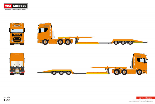 WSI Models 01-5325 CLEANMAT Trucks SCANIA S HIGHLINE CS20H 6X2 TWIN STEER TRUCK TRANSPORTER - 3 AXLE