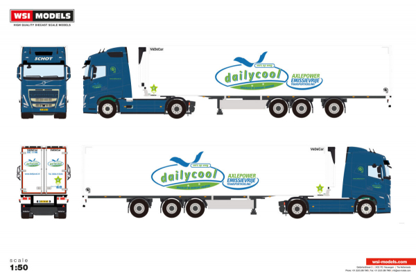 WSI Models 01-5189 DAILYCOOL B.V. VOLVO FH5 GLOBETROTTER 4X2 TRIDEC REEFER TRAILER - 3 AXLE