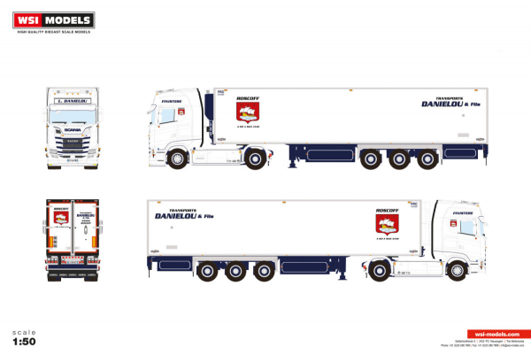 WSI Models 01-5357 DANIELOU SCANIA S HIGHLINE CS20H 4X2 REEFER TRAILER - 3 AXLE