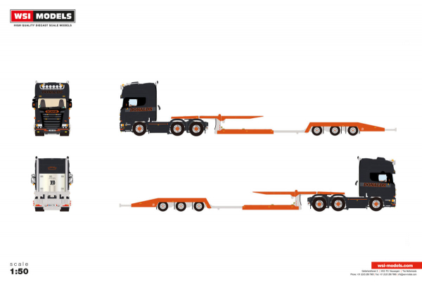 WSI Models 01-5397 DONALDS BILBÄRGNING SCANIA STREAMLINE TOPLINE 6X2 TWIN STEER TRUCK TRANSPORTER - 3 AXLE