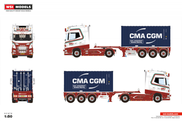 WSI Models 01-5266 F&R TRANSPORT DAF XG+ MY25 4X2 FLEX CONTAINER TRAILER - 3 AXLE + 20FT CONTAINER