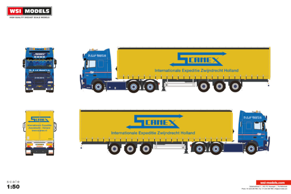 WSI Models 01-5620 FA. A. V.D. HEUVEL & ZN. DAF XF95 SUPER SPACE CAB 6X2 TAG AXLE CURTAINSIDE TRAILER - 3 AXLE