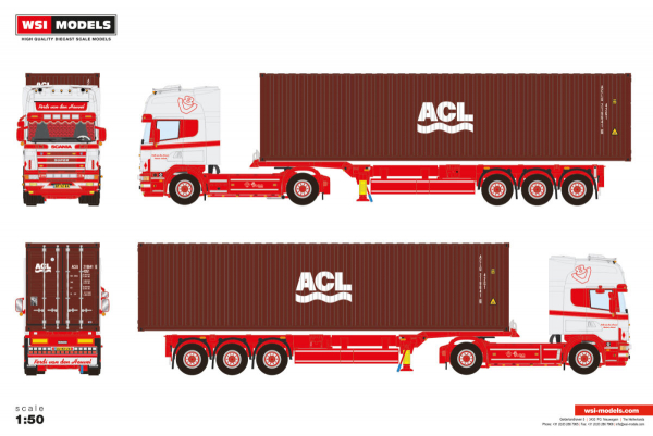 WSI Models 01-5154 FERDI VAN DEN HEUVEL SCANIA 4 SERIES TOPLINE 4X2 FLEX CONTAINER TRAILER - 3 AXLE + 40FT CONTAINER